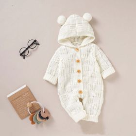 Baby Solid Color Small Ear Patched Design Thermal Romper (Size/Age: 66 (3-6M))