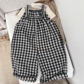 Baby Girl Plaid Pattern Sleeveless Strap Rompers In Spring (Size/Age: 80 (9-12M))