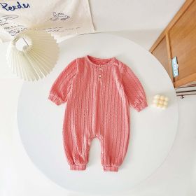 Baby Solid Color Long Sleeve Soft Cotton Simple Style Romper (Size/Age: 90 (12-24M))