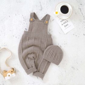 Baby Solid Color Knitted Sling Romper With Hat Sets (Size/Age: 80 (9-12M))