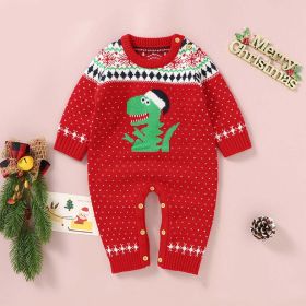 Baby Dinosaur And Dot Print Pattern Christmas Style Knit Warm Romper (Size/Age: 80 (9-12M))